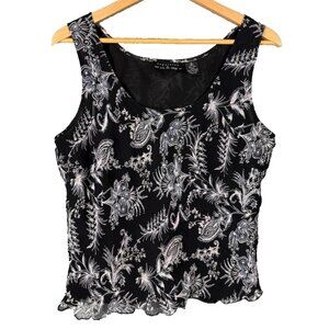Vintage 90s Silk Tank Top | XL | Black Paisley Floral Whimsigoth Boho
